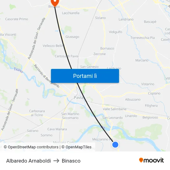 Albaredo Arnaboldi to Binasco map