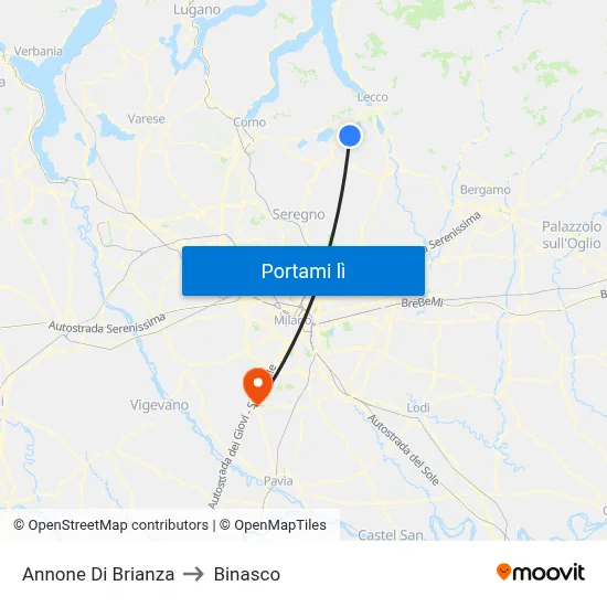 Annone Di Brianza to Binasco map
