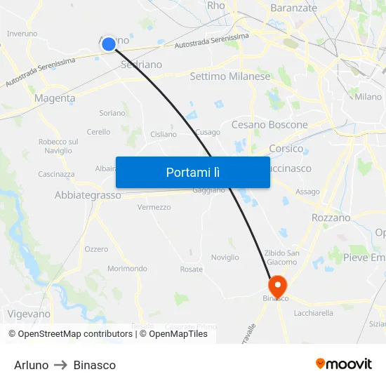 Arluno to Binasco map