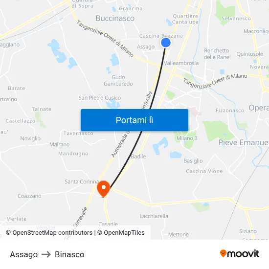 Assago to Binasco map