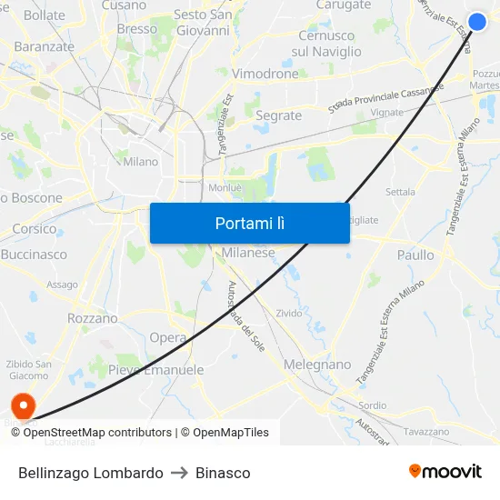 Bellinzago Lombardo to Binasco map