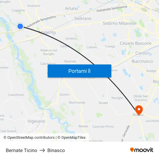 Bernate Ticino to Binasco map