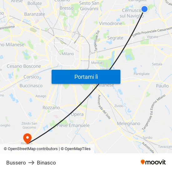 Bussero to Binasco map