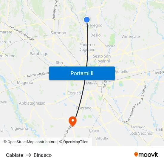 Cabiate to Binasco map