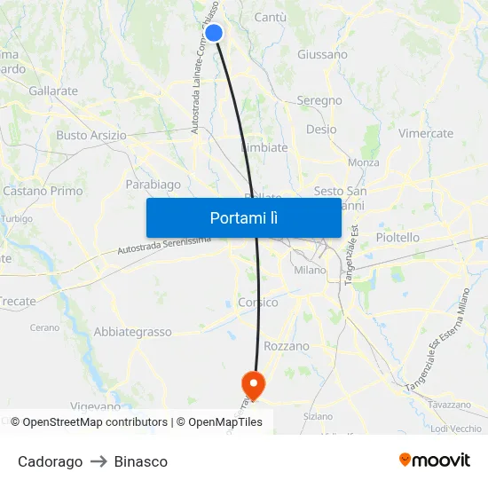 Cadorago to Binasco map