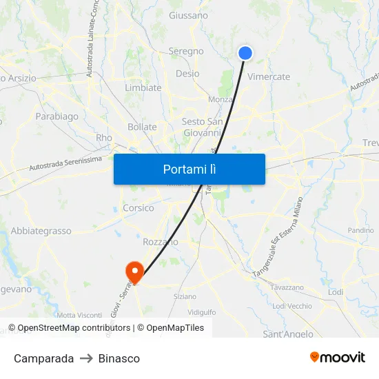 Camparada to Binasco map