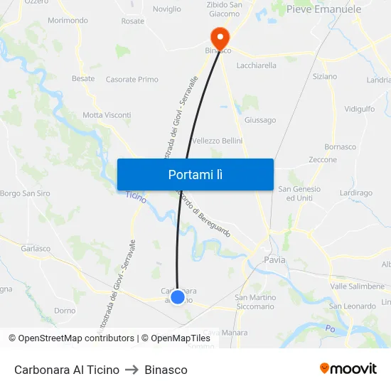 Carbonara Al Ticino to Binasco map