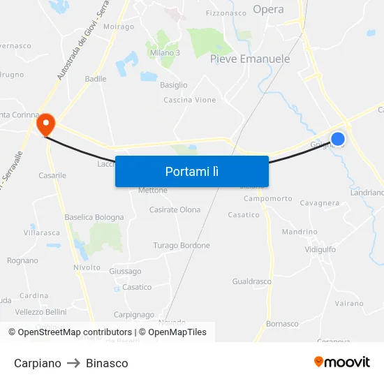 Carpiano to Binasco map