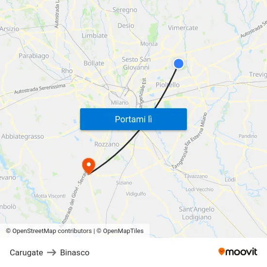 Carugate to Binasco map
