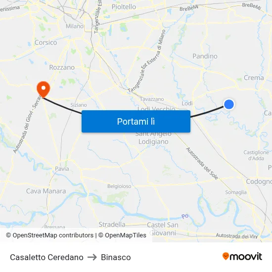 Casaletto Ceredano to Binasco map