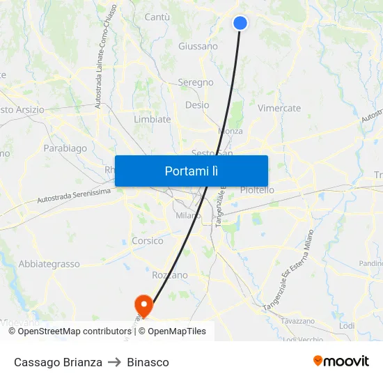 Cassago Brianza to Binasco map