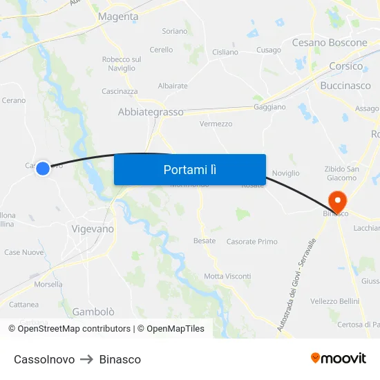 Cassolnovo to Binasco map