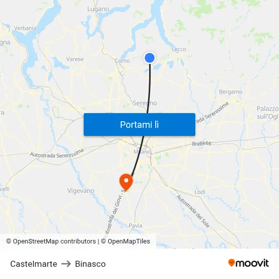 Castelmarte to Binasco map