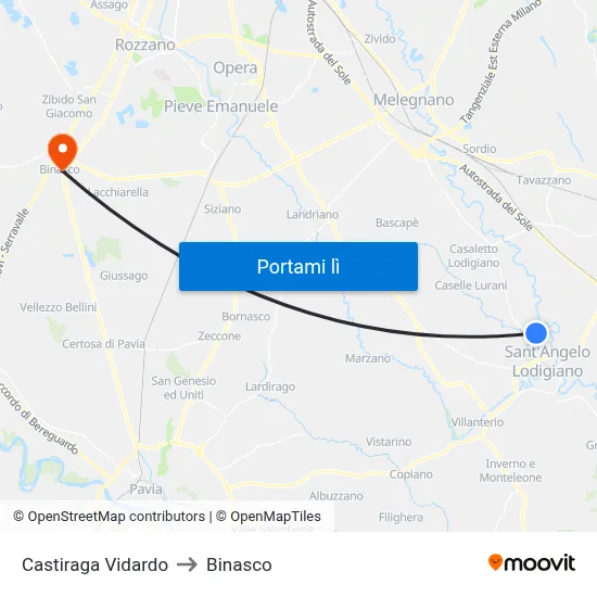 Castiraga Vidardo to Binasco map