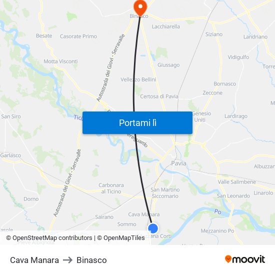 Cava Manara to Binasco map