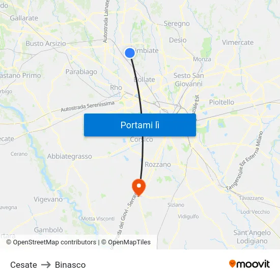 Cesate to Binasco map