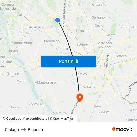 Cislago to Binasco map