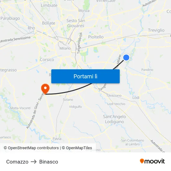 Comazzo to Binasco map