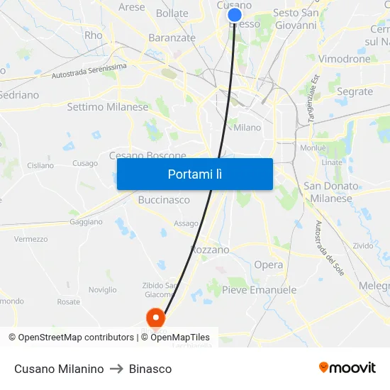Cusano Milanino to Binasco map