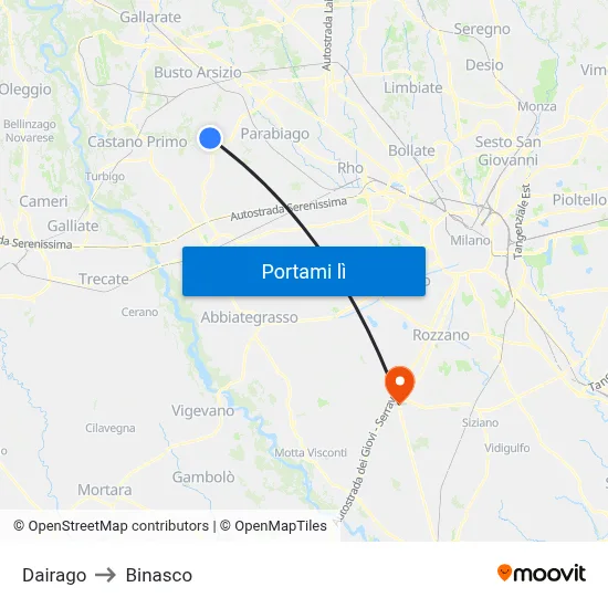 Dairago to Binasco map