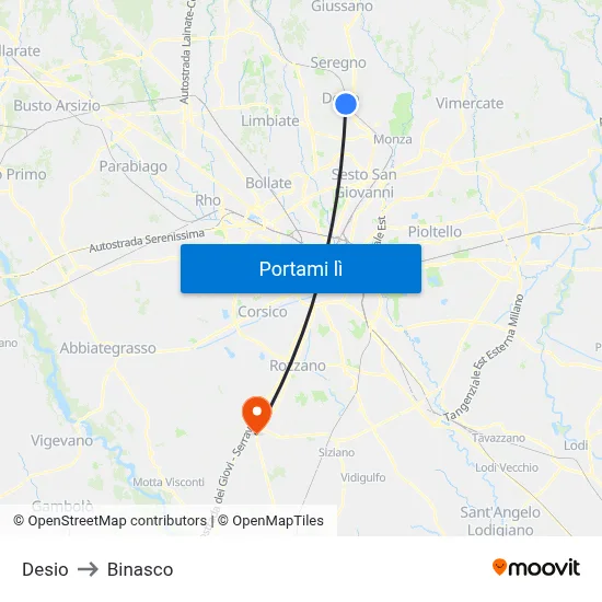 Desio to Binasco map