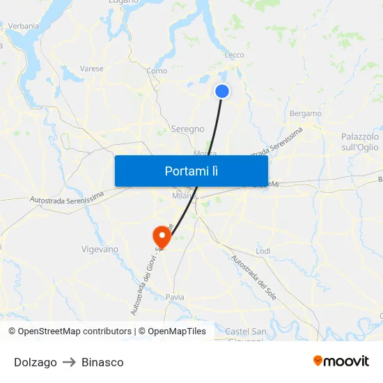Dolzago to Binasco map