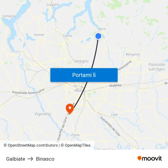 Galbiate to Binasco map
