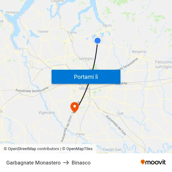 Garbagnate Monastero to Binasco map