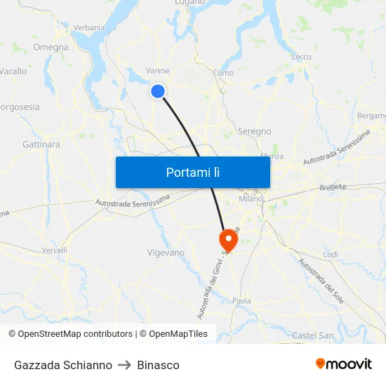 Gazzada Schianno to Binasco map