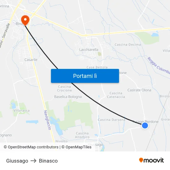 Giussago to Binasco map