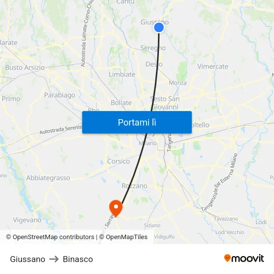 Giussano to Binasco map