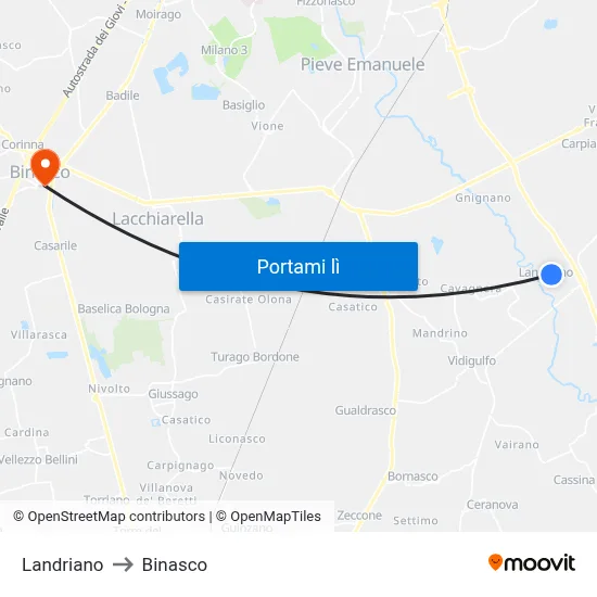 Landriano to Binasco map