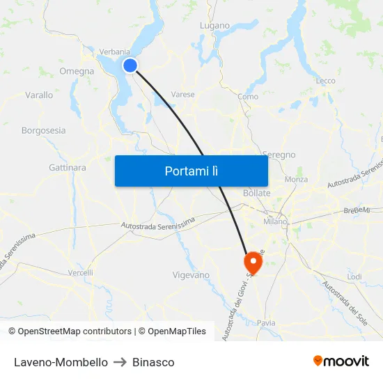 Laveno-Mombello to Binasco map