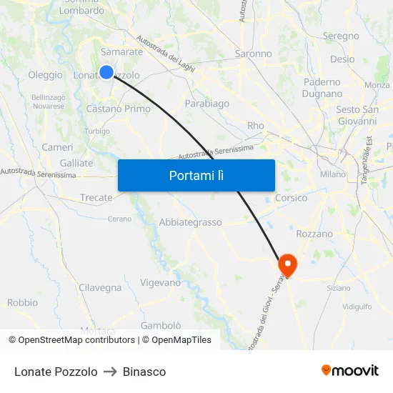 Lonate Pozzolo to Binasco map