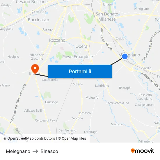 Melegnano to Binasco map