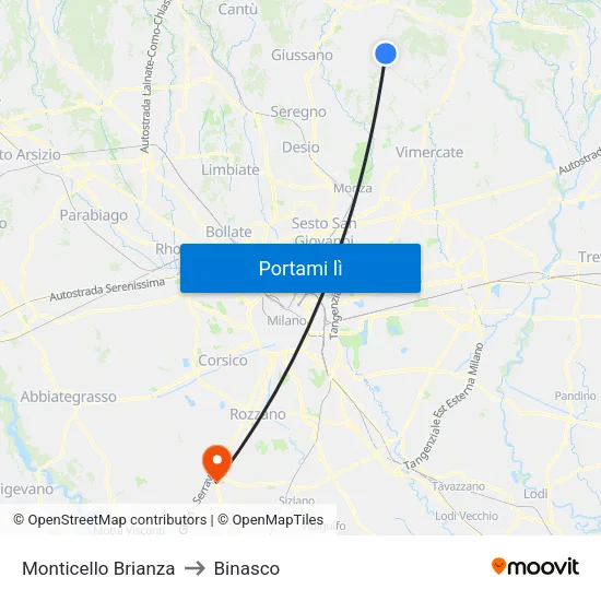 Monticello Brianza to Binasco map