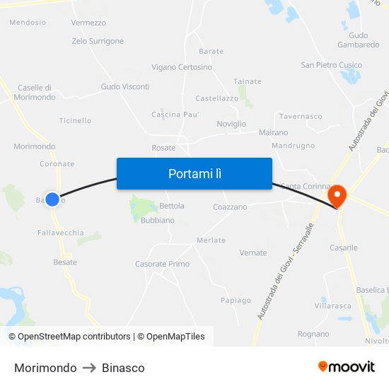 Morimondo to Binasco map