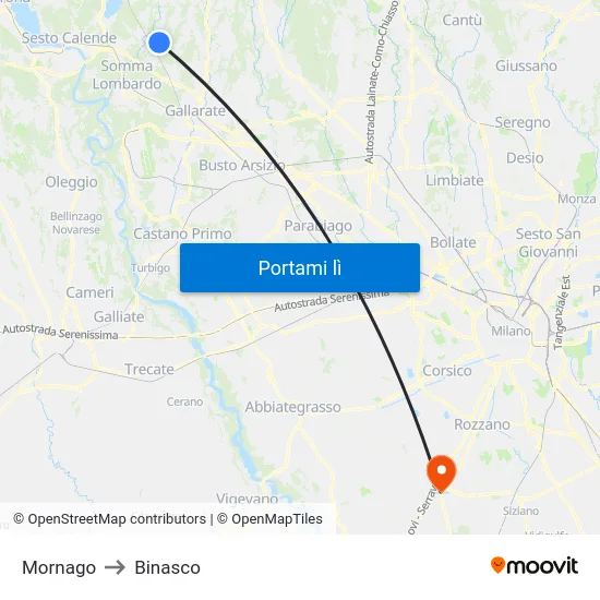 Mornago to Binasco map