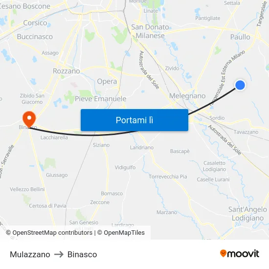 Mulazzano to Binasco map