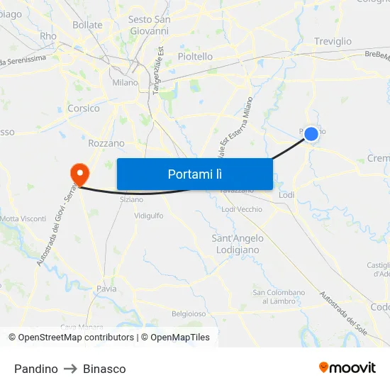 Pandino to Binasco map