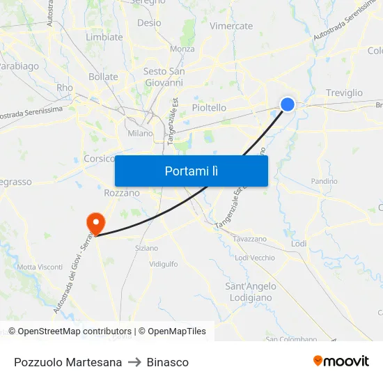 Pozzuolo Martesana to Binasco map