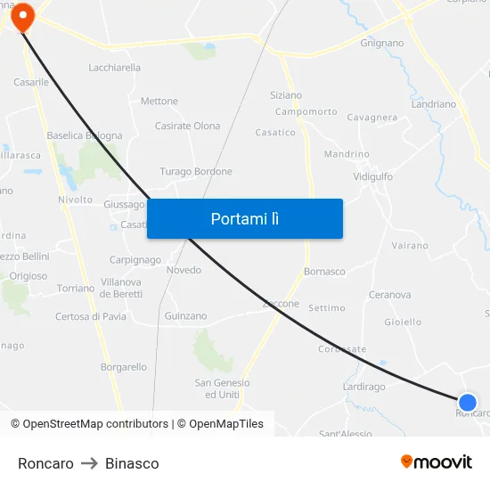 Roncaro to Binasco map