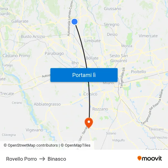 Rovello Porro to Binasco map