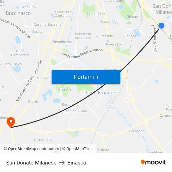 San Donato Milanese to Binasco map