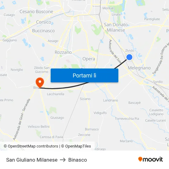 San Giuliano Milanese to Binasco map