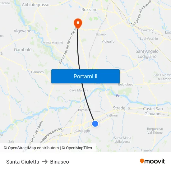 Santa Giuletta to Binasco map