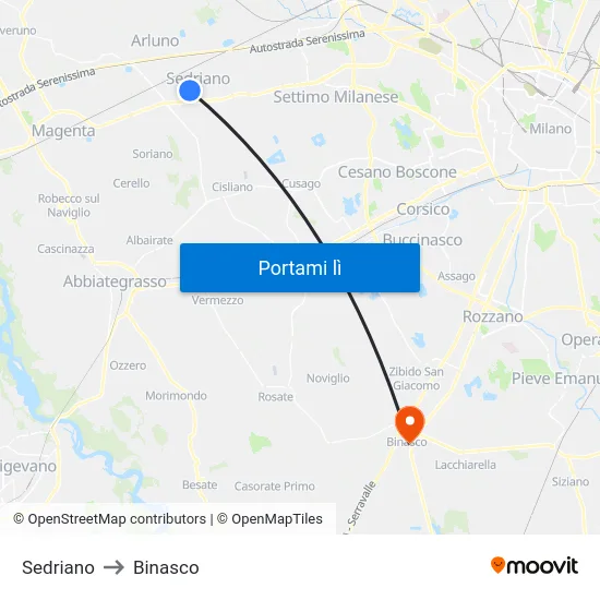 Sedriano to Binasco map