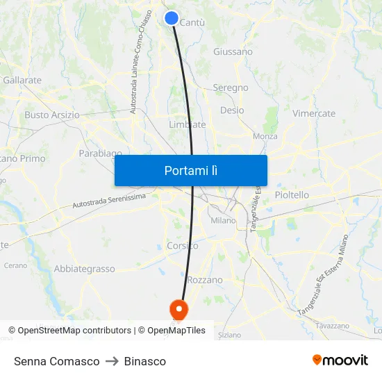Senna Comasco to Binasco map