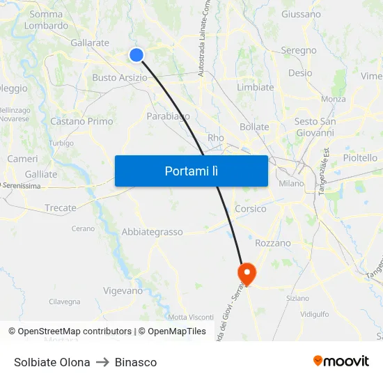 Solbiate Olona to Binasco map