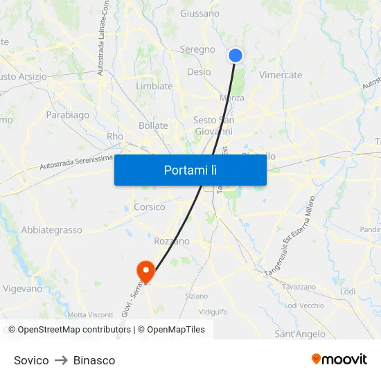 Sovico to Binasco map